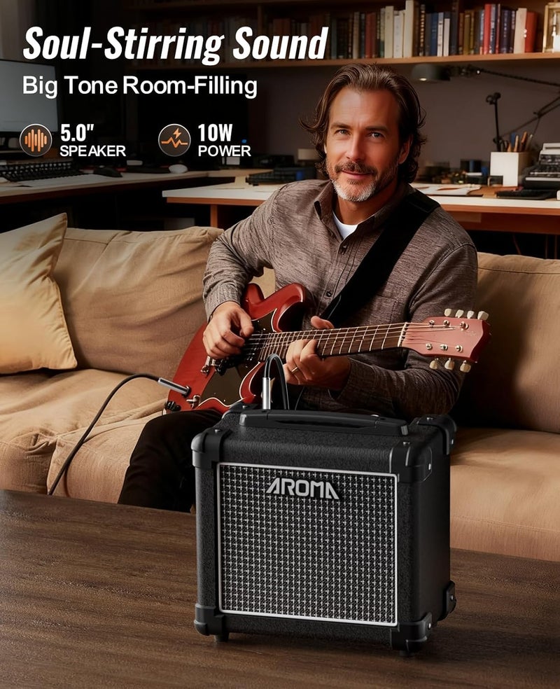 Ulumac Aroma Guitar Amp, Powerful 10W Small Electric Guitar Amplifier with DSP Enhanced Tone, Clean/Distortion, 2-Band EQ, Bluetooth & Headphone Jack, Portable for Indoor Practice/Small Gigs, AG-10S - Image 2